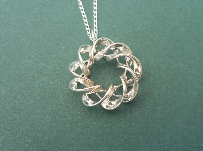 Torus Ribbons - Pendant in Cast Metals 3d printed Back view, where you can see some connection points