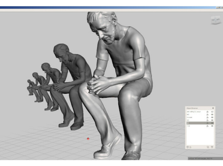 O scale Alec sitting 3d printed screen capture of the figure in various scales