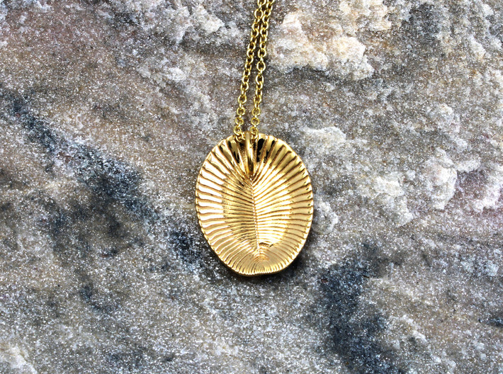 Dickinsonia Fossil Pendant - Paleontology Jewelry 3d printed Reverse side of Dickinsonia pendant in 14K goldplated brass
