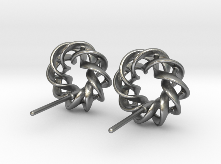 Torus Ribbon Stud Earrings in Cast Metals 3d printed
