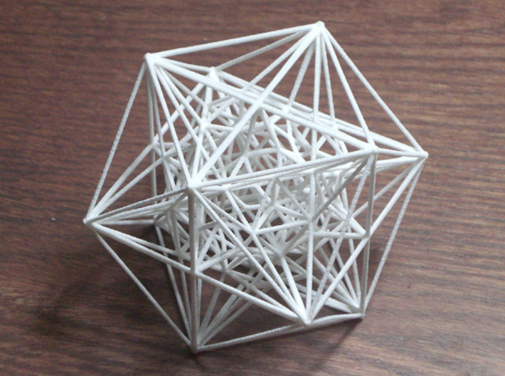 Inversion of Cuboctahedra 3d printed inverse of 24 cuboctahedra in white strong and flexible plastic