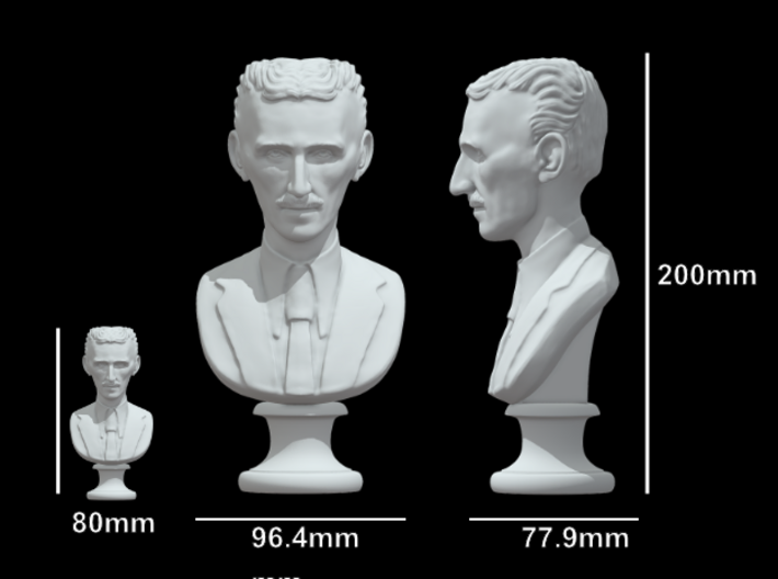 Nikola Tesla Bust XL Museum-Grade 3d printed Comparison with 80mm (3.1 in) version