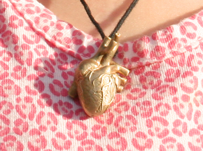 Anatomical Heart Pendant 3d printed Raw Bronze