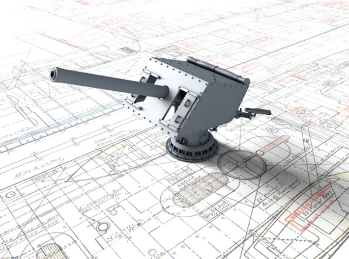1/48 V & W Class 4"/45 (10.2 cm) MKV CPII Gun x1 3d printed 3d render showing adjustable elevation
