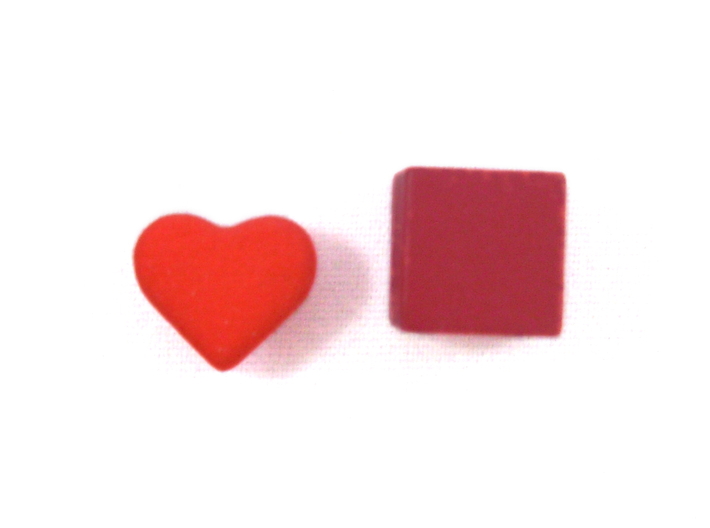 Love Letter -- Tokens of Affection, Set of 13 3d printed Photo of token next to a 10 mm cube for sizing.