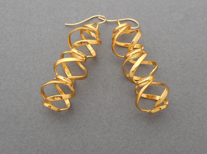 Swirl 3 - Pair of earrings in cast metal 3d printed