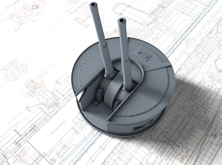 1/72 Royal Navy 4.5"/45 QF MKII BD** Gun x1 3d printed 3d render showing adjustable Barrels