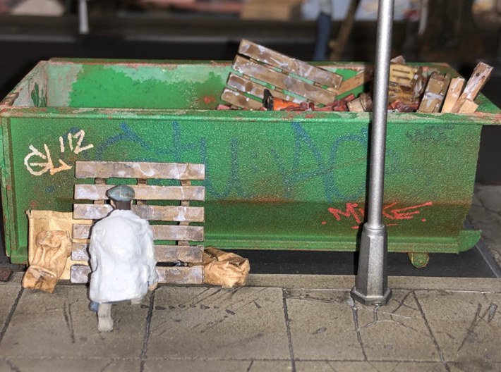 Rolloff Dumpster in HO 3d printed Painting and weathering of O scale version by Mike Sannito