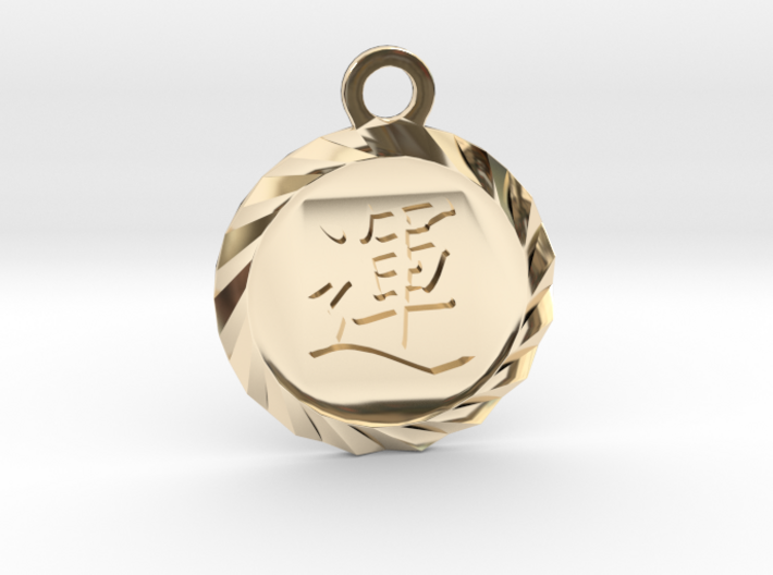 Kanji Luck Talisman Pendant 3d printed 14K Gold Plated Brass Deep Engraved Kanji Luck Talisman Pendant