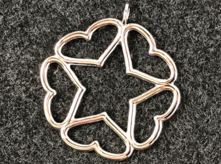 Hearts Hidden Curved Pentacle Pendant 3d printed