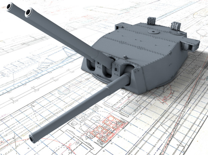 1/350 HMS Lion Class 16"/45 (40.6 cm) MKII Guns x3 3d printed 3D render showing adjustable Barrels