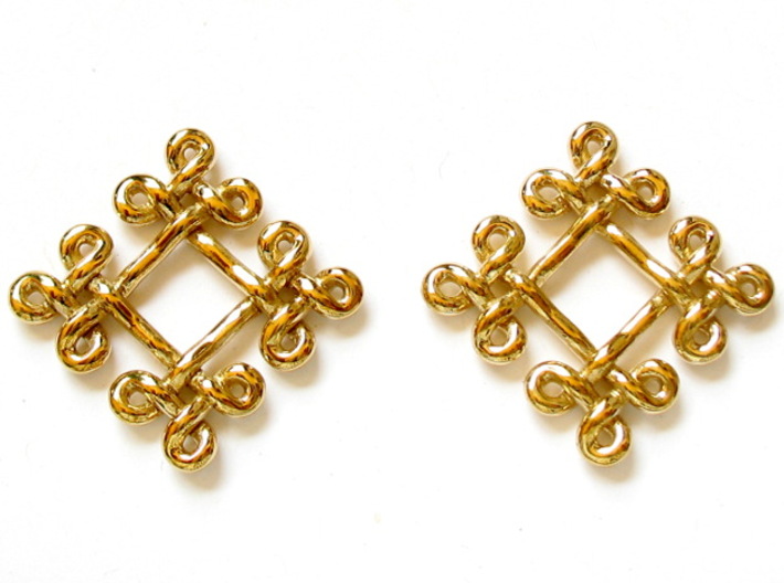 Fractal Celtic knot earrings 3d printed Printed in polished brass