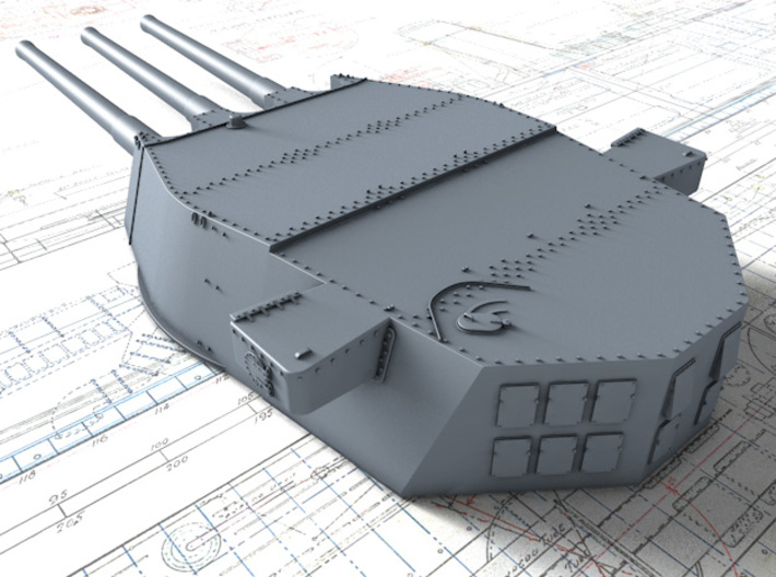 1/700 HMS Lion Class 16"/45 (40.6 cm) MKII Guns x3 3d printed 3D render showing A Turret