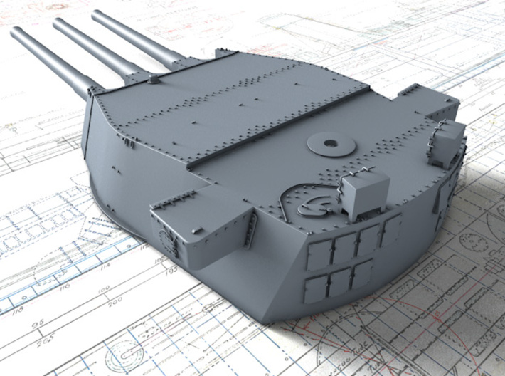 1/700 HMS Lion Class 16"/45 (40.6 cm) MKII Guns x3 3d printed 3D render showing B Turret