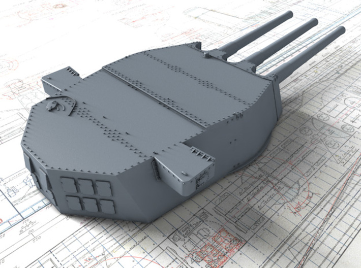 1/200 HMS Lion Class 16"/45 (40.6 cm) MKII Guns x3 3d printed 3D render showing A Turret