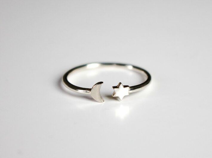 Moon and Star Ring 3d printed