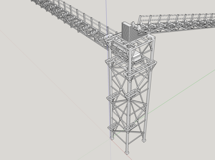 Conveyor Transfer Tower 90 Degree Turn 3d printed Transfer Tower w/Incoming Belt Conveyor & Outgoing Tripper Car Conveyor
