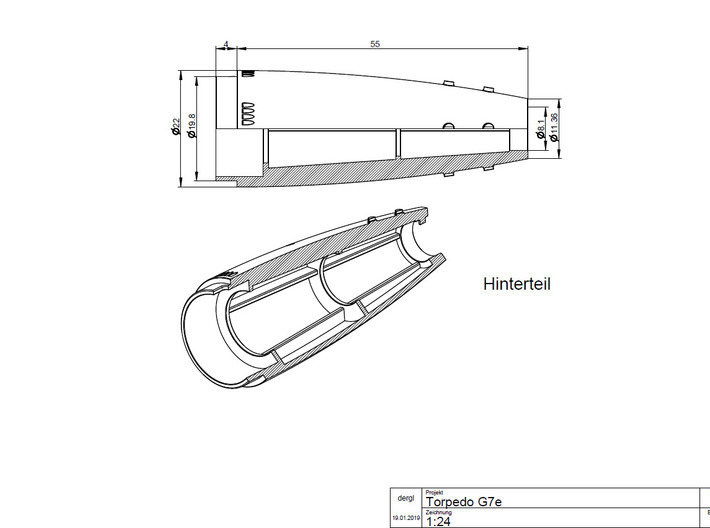 Hinterteil Torpedo G7e 1:24 3d printed 