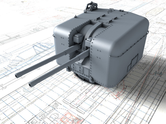 1/600 4.5"/45 (11.4 cm) QF MKVI Guns x3 3d printed 3d render showing product detail