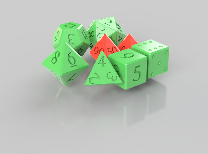 Full set of larger dice 3d printed 