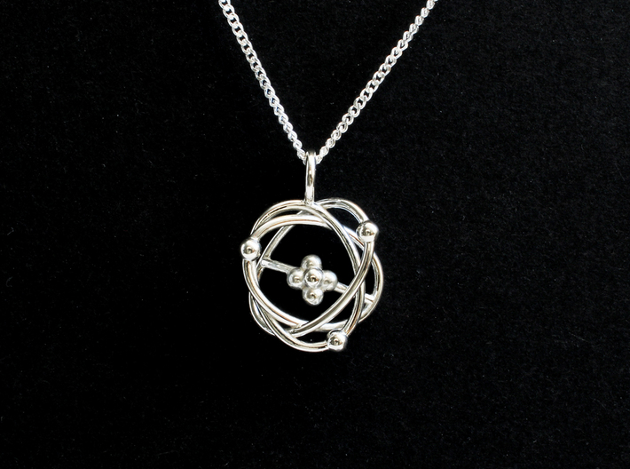 Atomic Model Pendant - Science Jewelry 3d printed Atomic Model Pendant in polished silver
