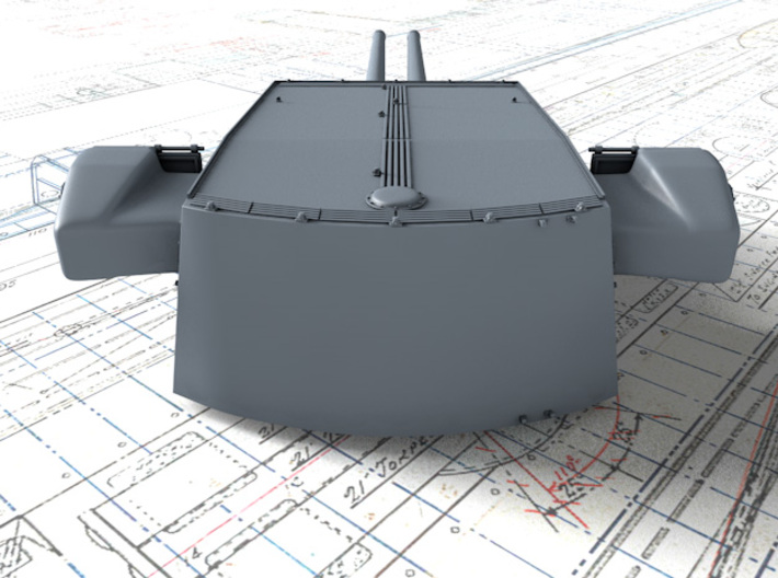 1/600 Zara Class 203mm/53 M1927 Guns Blast Bags x4 3d printed 3D render showing A Turret detail