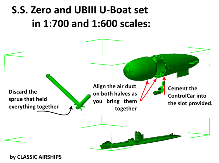 SS Zero and UBIII U-Boat set 3d printed Assembly instructions page 2 of 2