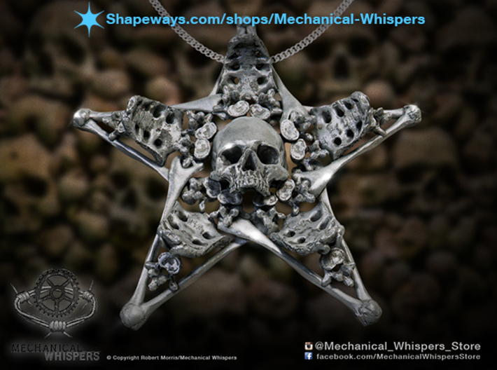 Human Skull Jewelry Pendant Necklace, Pentagram 3d printed 