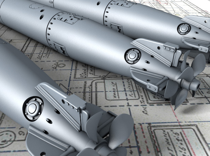1/144 Royal Navy 21" MKVIII Torpedos x4 3d printed 3D Render showing product detail