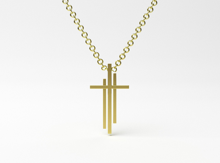 Calvary Cross Pendant - Christian Jewelry 3d printed Calvary Cross pendant in 14K gold plated brass