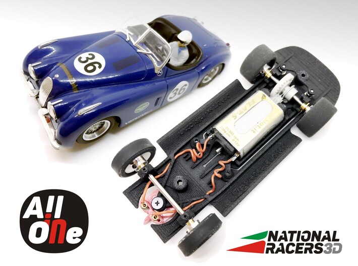 Chassis - NINCO Jaguar XK 120 (Inline-AllinOne) 3d printed Chassis compatible with NINCO model (slot car and other parts not included)