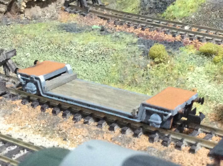N Gauge GWR Loriot Y Machinery Wagon 3d printed Painted with scratchbuilt brake handle &amp; baulk additions (image kindly supplied by a customer).