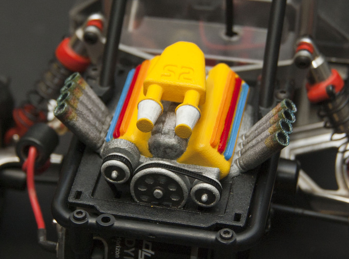 Kyosho Beetle V2 Engine - Straight Tail Pipes 3d printed Shown on base engine with optional air intake