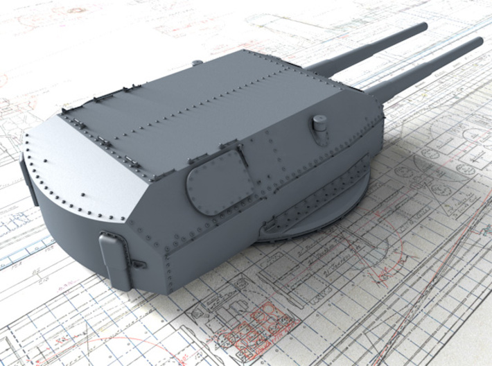 1/144 DKM Bismarck 38cm (14.96") SK C/34 Guns 3d printed 3D render showing Anton Turret detail