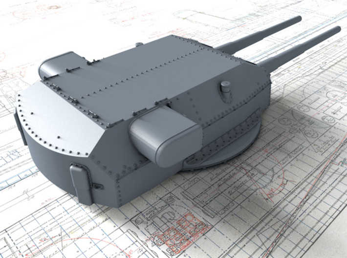 1/144 DKM Bismarck 38cm (14.96") SK C/34 Guns 3d printed 3D render showing Dora Turret detail