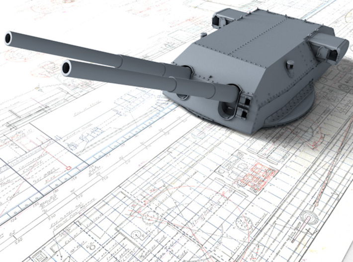 1/144 DKM Bismarck 38cm (14.96") SK C/34 Guns 3d printed 3D render showing adjustable Barrels