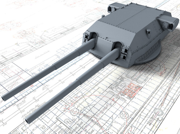 1/150 DKM Bismarck 38cm (14.96") SK C/34 Guns 3d printed 3D render showing Dora Turret detail
