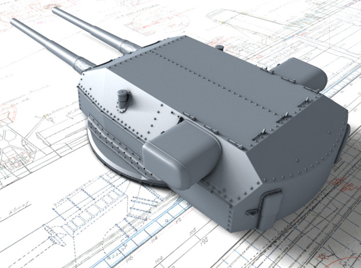 1/350 DKM Bismarck 38cm SK C/34 Guns Blast Bags 3d printed 3D render showing Dora Turret detail