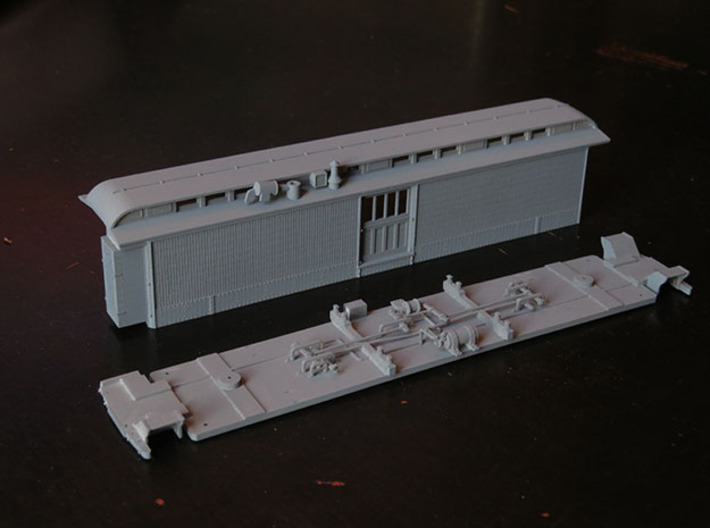 D&amp;RGW modern baggage body with Delco power 3d printed Photo shows body and floor. Floor is sold separately