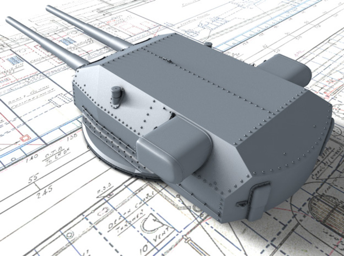 1/400 DKM Bismarck 38cm (14.96") SK C/34 Guns 3d printed 3D render showing Bruno/Caesar Turret detail