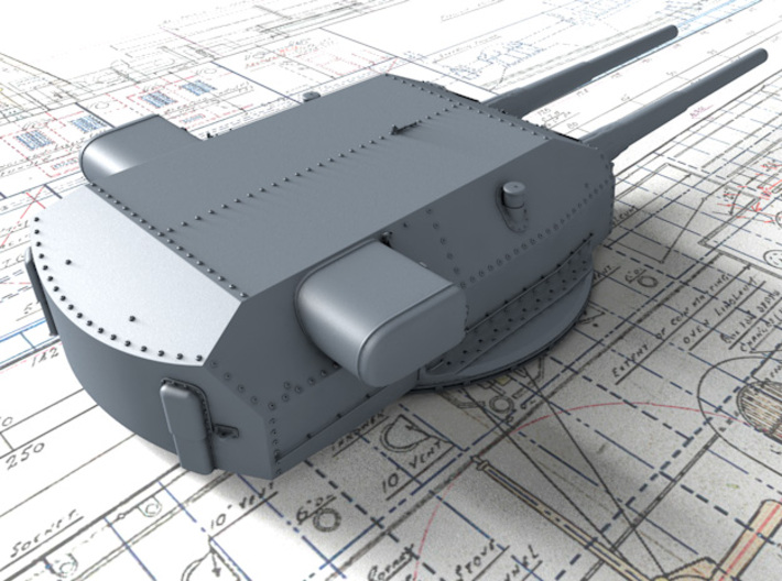1/700 DKM Bismarck 38cm SK C/34 Guns Blast Bags 3d printed 3D render showing Bruno/Caesar Turret detail