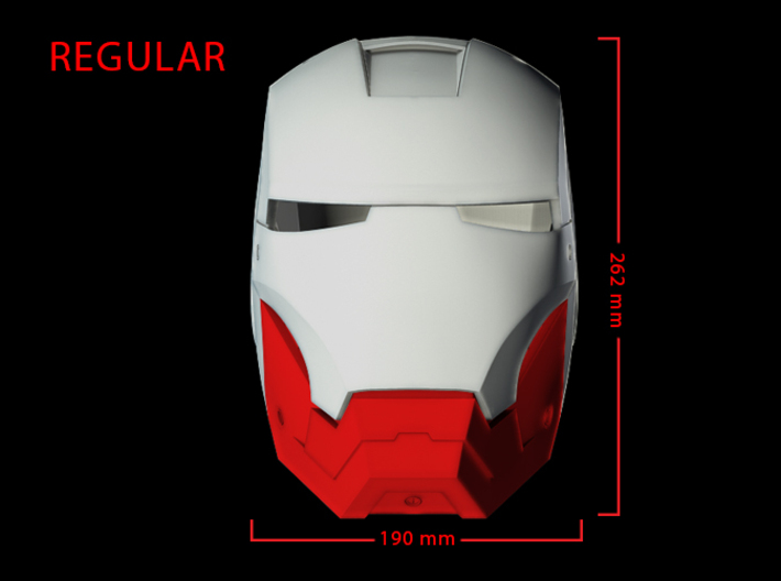 Iron Man Helmet Jaw (Regular) Part 3 of 3 3d printed CG Render (Front Measurements.  Jaw with full helmet)