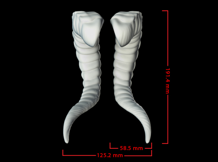Fantasy Ram Horns 3d printed CG Render (Front Measurements)