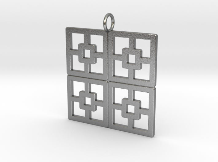 Breeze Blocks Pendant  in Silver 3d printed 