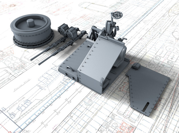 1/128 Twin 20mm Oerlikon MKV Mount Not in Use x4 3d printed 3d render showing product parts