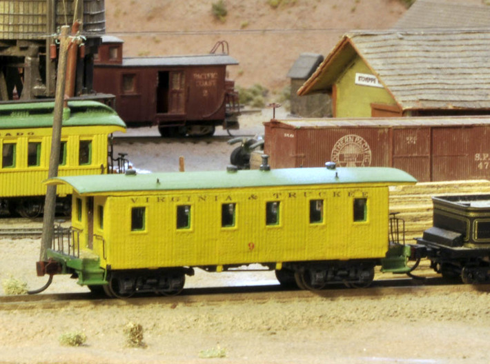 Virginia &amp; Truckee Miner's Caboose N Scale 3d printed Finished model (trucks, couplers, brass wire for handrails, truss rods, decals not included.)