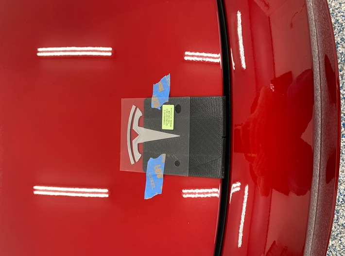 Tesla Hood Emblem Template 3d printed Template being used, Actual Tesla emblem not included!