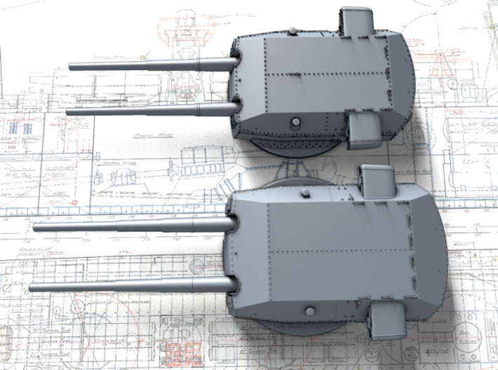 1/350 H Class 40.6cm (16") SK C/34 Guns Blast Bags 3d printed 3D render showing size comparison with 38cm Bismarck Class Turrets