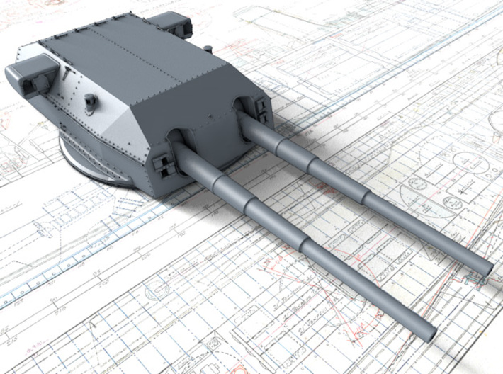 1/400 H Class 40.6 cm/52 (16") SK C/34 Guns 3d printed 3D render showing Anton and Dora Turret detail
