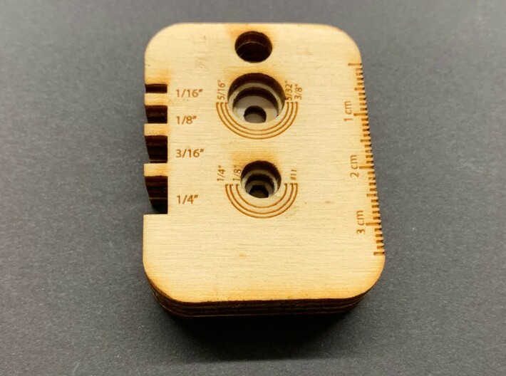 Dog Tag Style Tool and Material Gauge 3d printed Wooden Laser Cut Prototype